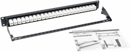 24-Port 1U Cat6a Feedthrough Patch Panel, 10 Gbps, RJ45
