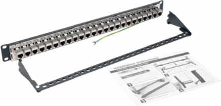 24-Port 1U Rack-Mount STP Shielded Cat6a Patch Panel, 10 Gbps Ethernet