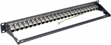 24-Port 1U Rack-Mount STP Shielded Cat6a Patch Panel, 10 Gbps Ethernet