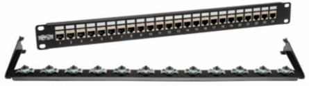24-Port 1U Shielded Cat6 Rack-Mount Patch Panel, RJ45, Black, TAA Compliant