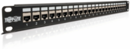 24-Port 1U Shielded Cat6 Rack-Mount Patch Panel, RJ45, Black, TAA Compliant