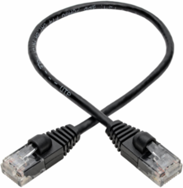Cat6a 10G Snagless Slim UTP Ethernet Cable, 1 ft, Black, 28 AWG, UTP