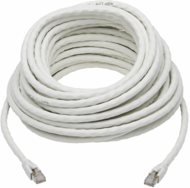 Ethernet Patch Cable, Cat8, S/FTP Shielded, 25G/40G, PoE++, RJ45 M/M, White, 50 ft