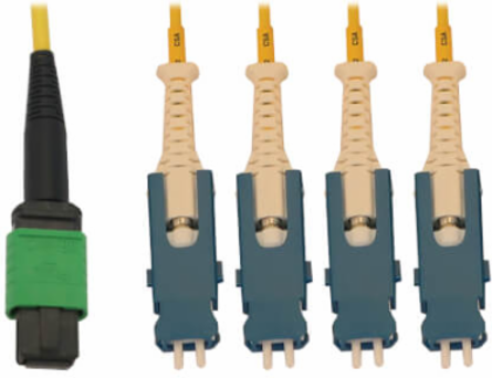 40/100/400G Singlemode 9/125 OS2 Breakout Fiber Optic Cable (12F MTP/MPO-APC to 4x Duplex SN-UPC F/M), LSZH, Yellow, 2 m (6.6 ft.)