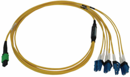 Fiber Optic Cable, MTP/MPO APC to 4x Duplex LC UPC, Singlemode 9/125 OS2, 400G, LSZH, Yellow, 1 m