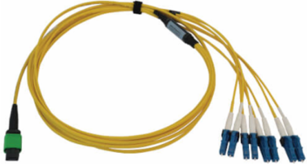 Fiber Optic Cable, MTP/MPO APC to 4x Duplex LC UPC, Singlemode 9/125 OS2, 400G, LSZH, Yellow, 2 m