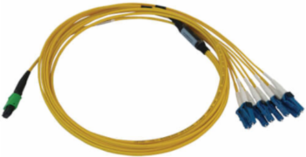 Fiber Optic Cable, MTP/MPO APC to 4x Duplex LC UPC, Singlemode 9/125 OS2, 400G, LSZH, Yellow, 3 m