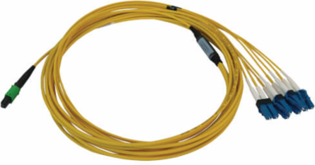 Fiber Optic Cable, MTP/MPO APC to 4x Duplex LC UPC, Singlemode 9/125 OS2, 400G, LSZH, Yellow, 5 m