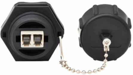 Rigid Industrial Duplex Multimode Fiber Optic Coupler, LC/LC, IP68, Black