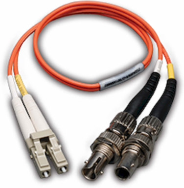 Duplex Multimode Fiber Adapter Cable LC-ST M/F 1 ft, 50/125 Micron, Lifetime Warranty