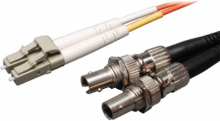 Duplex Multimode Fiber Adapter Cable LC-ST M/F 1 ft, 50/125 Micron, Lifetime Warranty