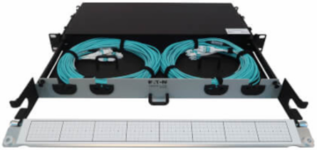 Preloaded Fiber Panel, 1U - 2x (12F MTP/MPO-PC to 4x LC Duplex F/M) 8F Trunk Cables, OM4 Multimode, 20 m (65.6 ft.)