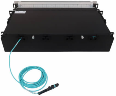 Preloaded Fiber Patch Panel, 2U - 32x (12F MTP/MPO-PC to 4x LC Duplex F/F) 8F Trunk Cables, OM4 Multimode, 3 m (9.8 ft.)
