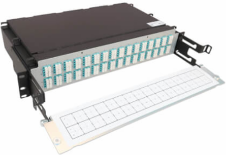Preloaded Fiber Patch Panel, 2U - 32x (12F MTP/MPO-PC to 4x LC Duplex F/F) 8F Trunk Cables, OM4 Multimode, 3 m (9.8 ft.)