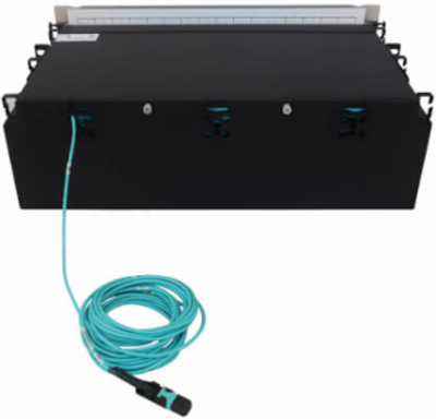 Preloaded Fiber Patch Panel, 3U - 48x (12F MTP/MPO-PC to 4x LC Duplex F/F) 8F Trunk Cables, OM4 Multimode, 5 m (16.4 ft.)