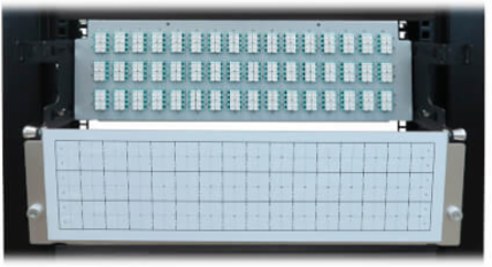 Preloaded Fiber Patch Panel, 3U - 48x (12F MTP/MPO-PC to 4x LC Duplex F/F) 8F Trunk Cables, OM4 Multimode, 5 m (16.4 ft.)