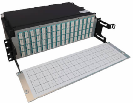 Preloaded Fiber Patch Panel, 3U - 64x (12F MTP/MPO-PC to 4x LC Duplex F/F) 8F Trunk Cables, OM4 Multimode, 3 m (9.8 ft.)