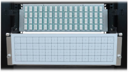 Preloaded Fiber Patch Panel, 3U - 64x (12F MTP/MPO-PC to 4x LC Duplex F/F) 8F Trunk Cables, OM4 Multimode, 3 m (9.8 ft.)
