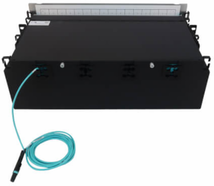 Preloaded Fiber Patch Panel, 3U - 64x (12F MTP/MPO-PC to 4x LC Duplex F/F) 8F Trunk Cables, OM4 Multimode, 3 m (9.8 ft.)