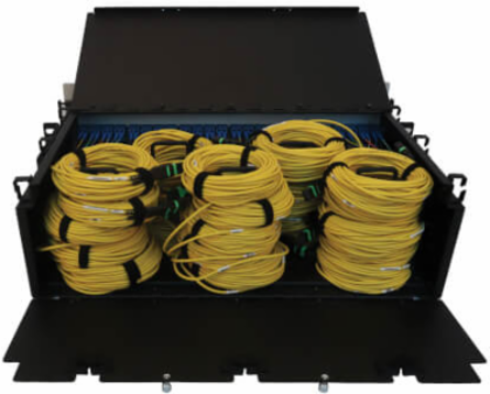 Preloaded Fiber Patch Panel, 3U - 24x (12F MTP/MPO-APC to 4x LC Duplex F/F) 8F Trunk Cables, OS2 Singlemode, 10 m (32.8 ft.)
