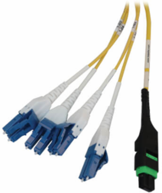 Preloaded Fiber Panel, 1U, 4x MTP/MPO-APC to LC Duplex Trunk Cables, 8F OS2 Singlemode, 10 m