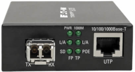 Gigabit Multimode Fiber to Ethernet Media Converter, PoE+, LC, International Power, 850 nm, 550 m