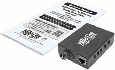 Gigabit Multimode Fiber to Ethernet Media Converter, 550m, PoE+ 1Gbps