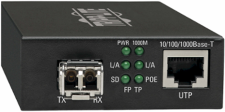 Gigabit Multimode Fiber to Ethernet Media Converter, 550m, PoE+ 1Gbps
