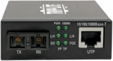 Gigabit Singlemode Fiber to Ethernet Media Converter, 20 km, 1310 nm, PoE+