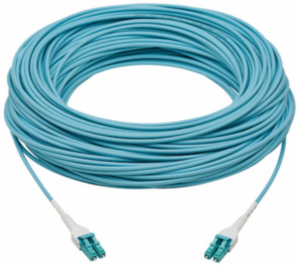 Armored Fiber Optic Cable, Duplex Multimode 50/125 OM4, LC/LC, LSZH, Aqua, 75 m