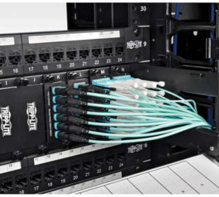 MTP/MPO Patch Cable, 12 Fiber, 5 Meter, OM3, Aqua, 40GbE