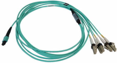 Fiber Optic Cable, MTP/MPO-PC to 4x Duplex LC/PC, 12F Multimode OM3 50/125, LSZH, Aqua, 2 m