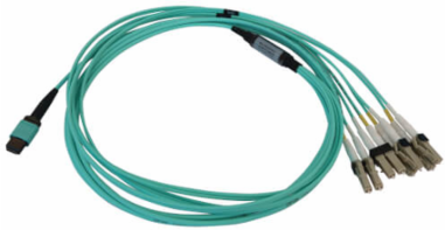 Fiber Optic Cable, MTP/MPO-PC to 4x Duplex LC/PC, 12F Multimode OM3 50/125, LSZH, Aqua, 3 m