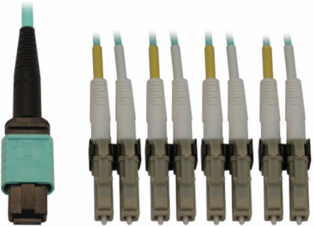 Fiber Optic Cable, MTP/MPO-PC to 4x Duplex LC/PC, 12F Multimode OM3 50/125, LSZH, Aqua, 3 m