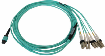 Fiber Optic Cable, MTP/MPO-PC to 4x Duplex LC/PC, 12F Multimode OM3 50/125, LSZH, Aqua, 5 m