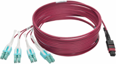 MTP/MPO to 8xLC Fan-Out Patch Cable, 40Gb, OM4, 5M (16.4 ft.), Magenta