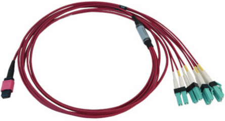 Fiber Optic Cable, 40/100G Multimode OM4, 12F MTP/MPO-PC to 4x Duplex LC/PC F/M, LSZH, Magenta, 2 m