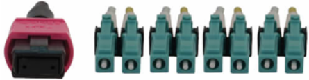 Fiber Optic Cable, 40/100G Multimode OM4, 12F MTP/MPO-PC to 4x Duplex LC/PC F/M, LSZH, Magenta, 3 m