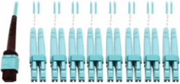 Fiber Optic Breakout, 400G Multimode OM4, 24F MTP/MPO-PC to (x4) LC Duplex (F/M), Plenum, Aqua, 1 m