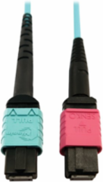 Fiber Optic Cable, 400G Multimode OM4, 24F MTP/MPO-UPC to 16F MTP/MPO-UPC (F/F), Plenum, Aqua, 1 m