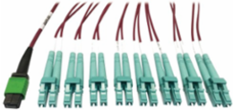Fiber Optic Breakout, 400G Multimode OM4, 16F MTP/MPO-APC to (x4) LC Duplex (F/M), Magenta, 3 m