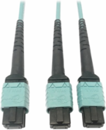 Fiber Optic Cable, 400G Multimode OM4, 24F MTP/MPO-PC to (x2) 12F MTP/MPO-PC (F/F), Aqua, 3 m