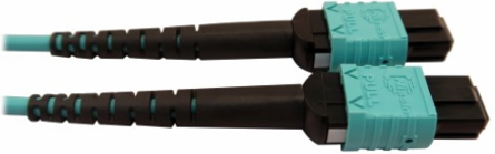 Fiber Optic Cable, 400G Multimode OM4, 24F MTP/MPO-PC to (x2) 12F MTP/MPO-PC (F/F), Aqua, 5 m