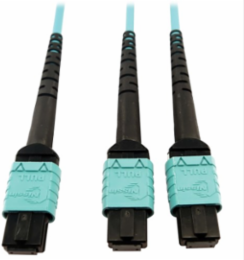 Fiber Optic Cable, 400G Multimode OM4, 24F MTP/MPO-PC to (x2) 12F MTP/MPO-PC (F/F), Aqua, 5 m