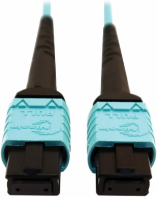 Fiber Optic Cable, 400G Multimode OM4 Plenum-Rated, 24F MTP/MPO-PC (F/F), Aqua, 10 m