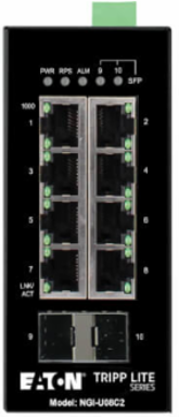 8-Port Unmanaged Industrial Gigabit Ethernet Switch - 10/100/1000 Mbps, 2 GbE SFP Slots, -40° to 75°C, iQoS, DIN Mount, TAA