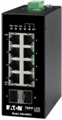 8-Port Unmanaged Industrial Gigabit Ethernet Switch - 10/100/1000 Mbps, 2 GbE SFP Slots, -40° to 75°C, iQoS, DIN Mount, TAA