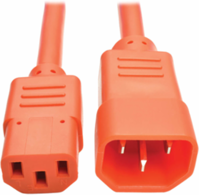 C13 to C14 Power Cord, 3 ft., 10A, 250V, 18 AWG, Orange