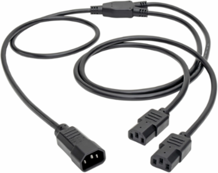 C14 Male to C13 Female Splitter, 6 ft, 10A, 250V, 18 AWG, Black