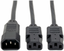 C14 Male to C13 Female Splitter, 6 ft, 10A, 250V, 18 AWG, Black